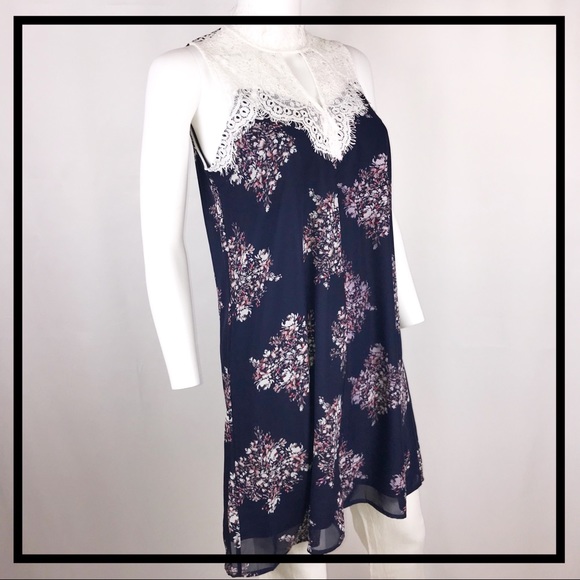 SEQUIN HEARTS Navy Blue Floral Tunic Size Med - Picture 4 of 8